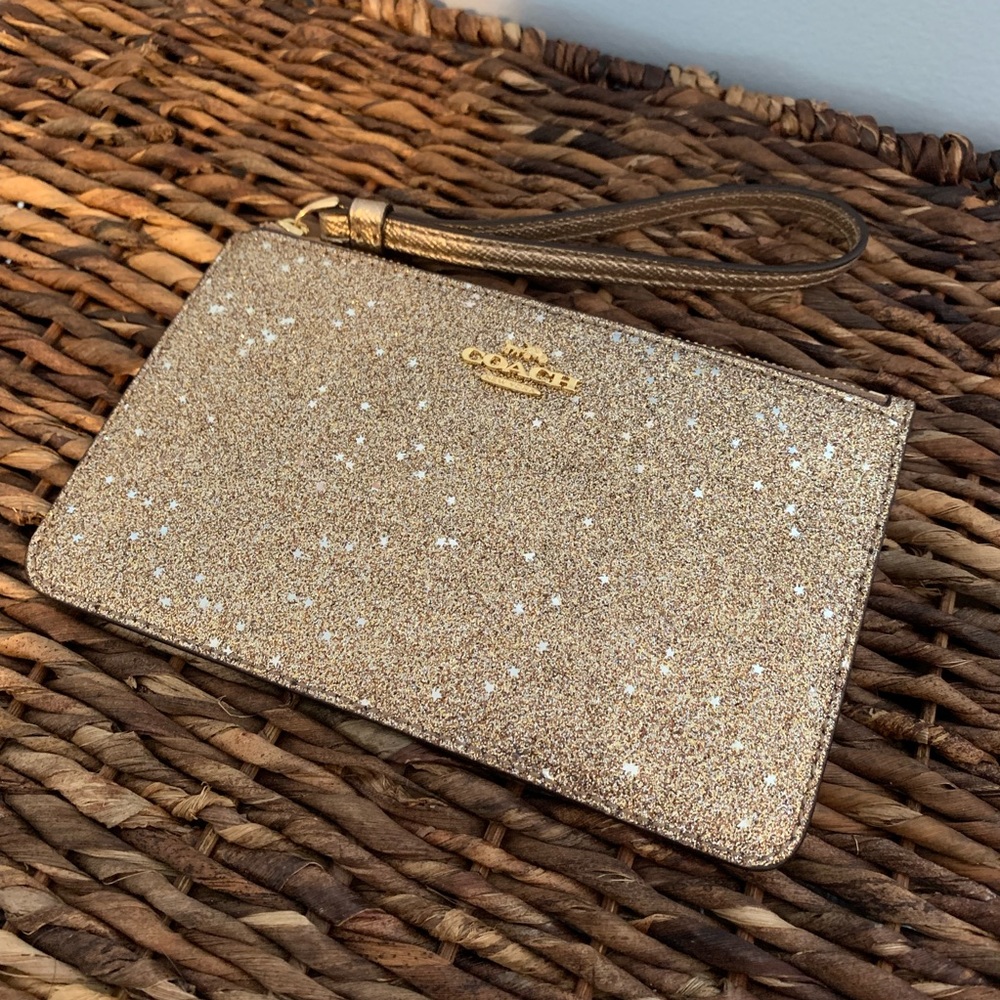 Gorgeous New Gold W/Stars Large Coach Wristlet